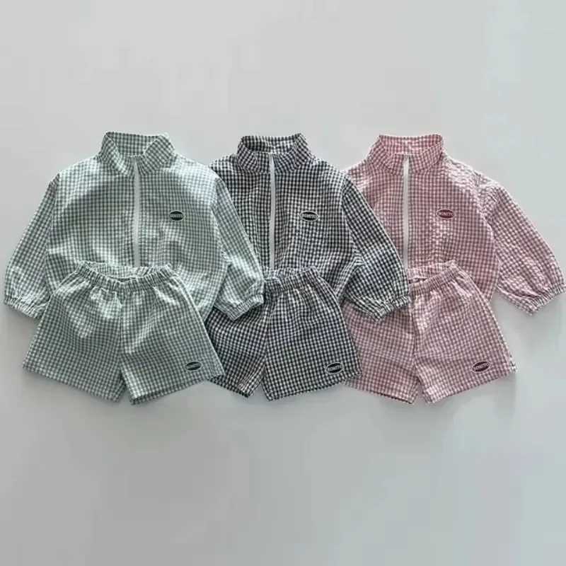 2024 autumn boys plain weave clothing set childrens sportswear set boys spring long sleeved zipper jacket+shorts thin baby sunshine set W250218