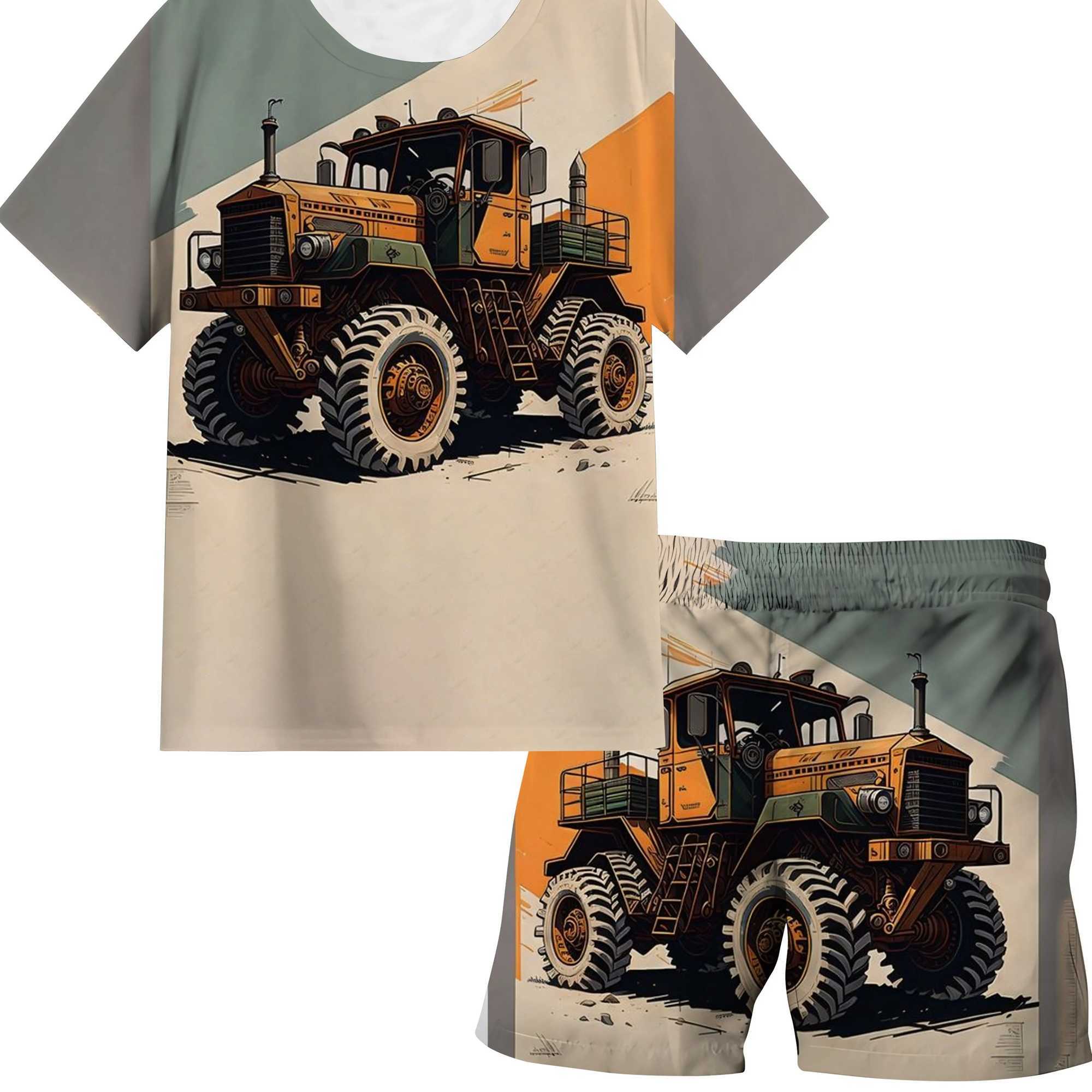 Childrens Clothing Suit for Boy Short Sleeve Shorts Car Print Casual Round Neck Kids Summer Clothes Childrens Sets W250218