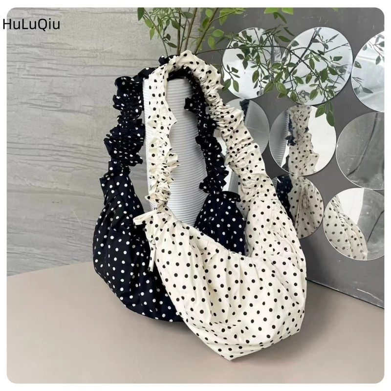 Women Chic Underarm Bag Large Capacity Polka Dot Retro Crossbody Bag All Matched Pleated Dumpling Bag for Outdoor Travel 250214