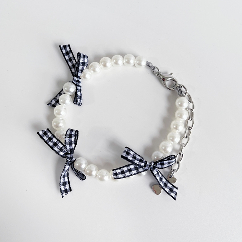Pearl Dog Necklace with 3 Cute Bows, Cat and Dog Cute Pearl Necklace for Small Medium Dogs Pomeranian, Chihuahua, Pet Neck Decoration, Adjustable Pet 