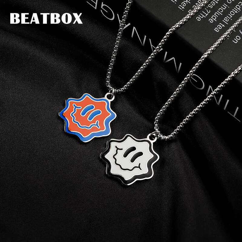 Wave Smig Face Titanium Steel Necklace Hip Hop Pendant Popular Ornaments Funny Childlike Couples Male and Female INS Street Accessories