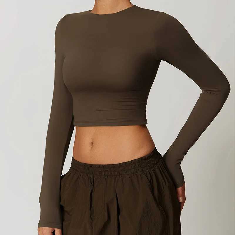 Active Shirts Tees Sports Workout Crop T Shirt Long Slve Gym Top Running Breathable Gym Clothing Sportswear Women Quick Dry Tops H25218