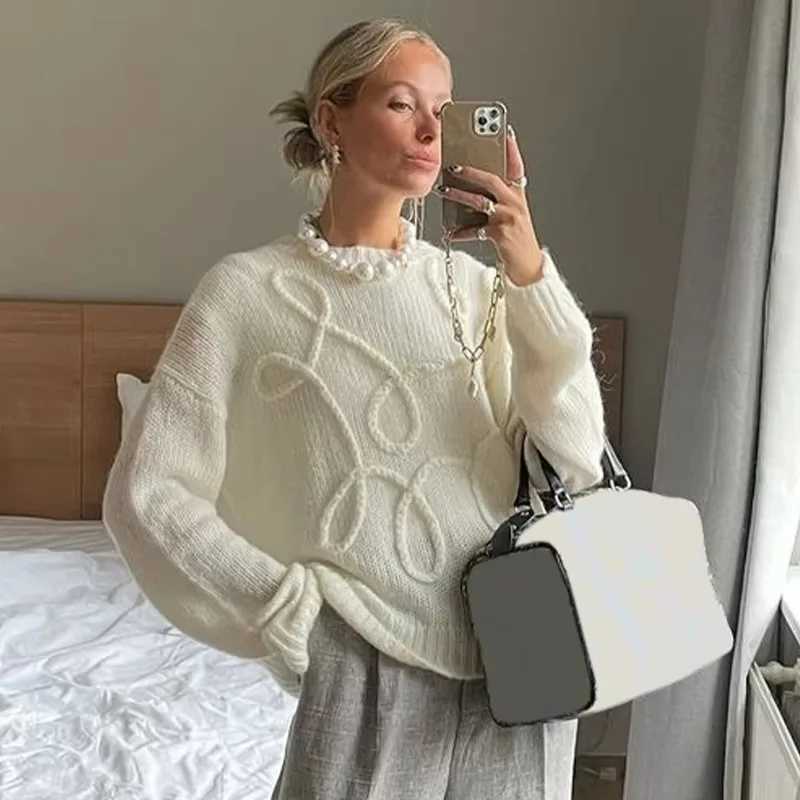 Talenza Autumn Casual Pullover Womens Solid O-neck Long Slve Sweater New Loose Commuting Office Chic Knitted Sweater Outfits X250218