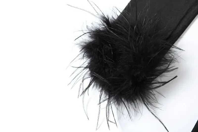 Basic Casual Dresses 2025 Spring Women Elegant Sexy Playsuits Strapless Off Shoulder Feather Half Slve Tight Kn-length Pants Club Party Rompers H25217