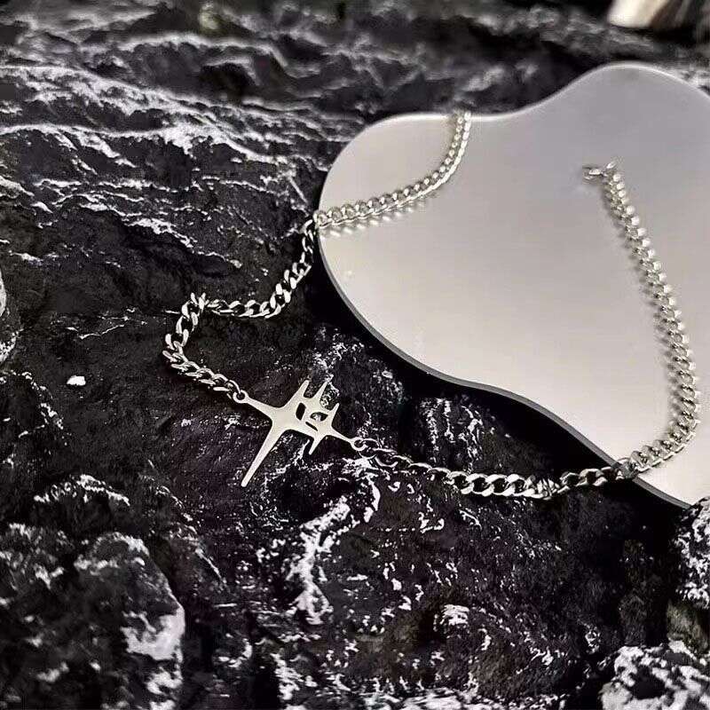 New Starlight Titanium Steel Necklace for Men's Colorless Cross Hip Hop Personalized Design Versatile Fashion Jewelry