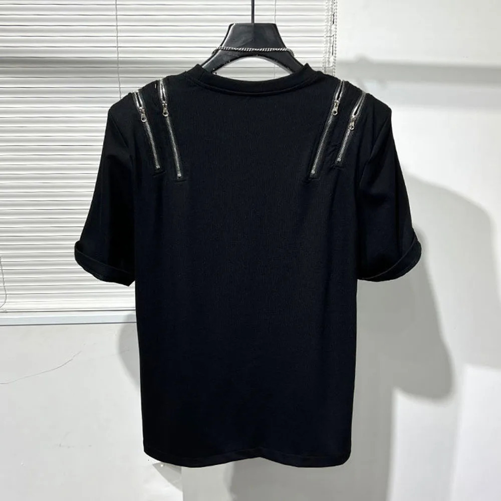 Mens Irregular Zipper Splicing T-Shirt Genderless Fashion Personality Casual Versatile Short-Sleeved Top For Men 250217