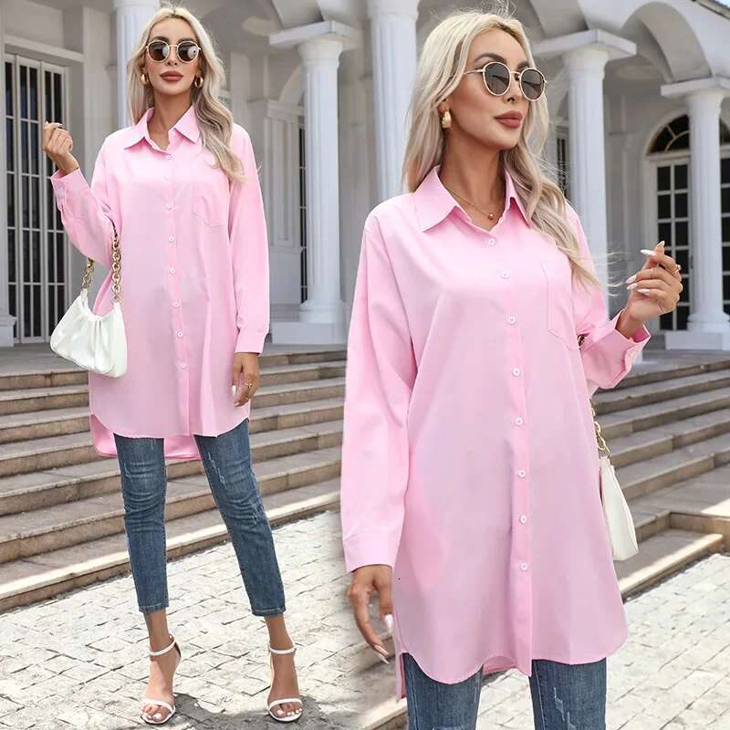 Shirt Women 2023 Vintage Pocket Shirts &Blouses Oversized Long Sleeve Blouse Fashion Women's Clothing Button Up Womens Tops