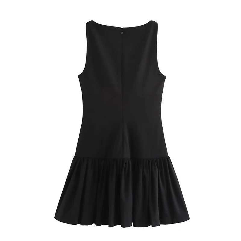 Basic Casual Dresses Willshela Women Fashion With Bow Solid Back Zipper Mini Dress Vintage O-Neck Slveless Female Chic Lady Dresses H25217