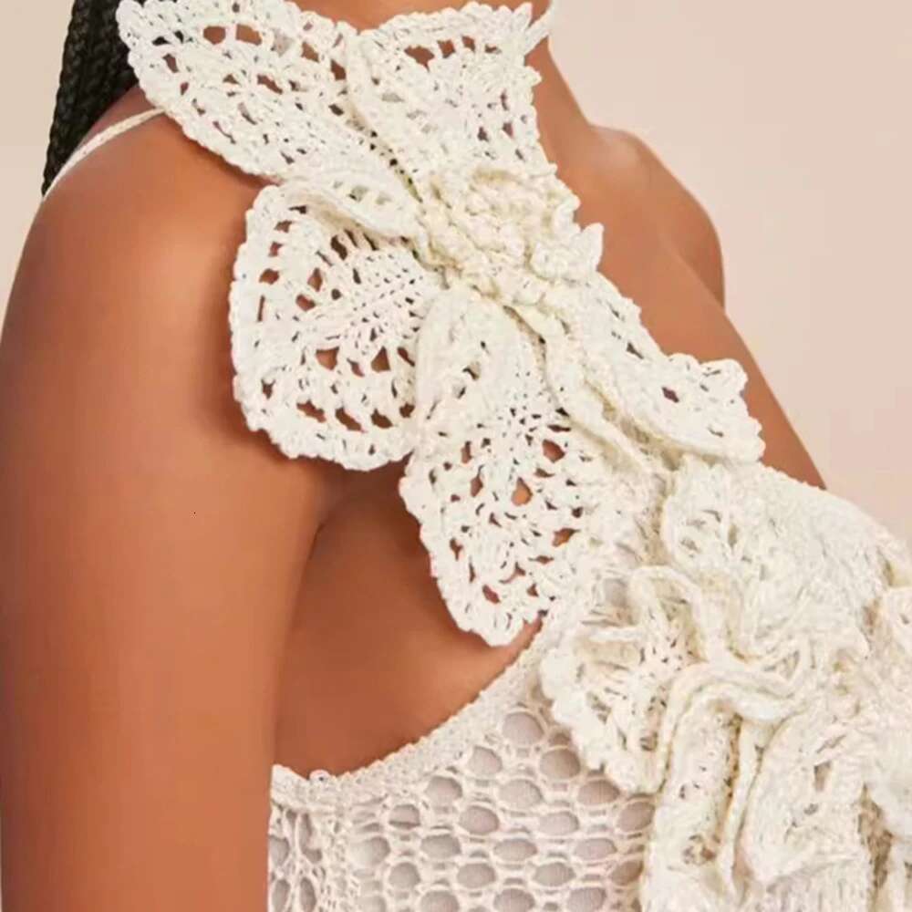 TWOTWINSTYLE Solid Hollow Out Designer Dresses For Women Halter Sleeveless Backless High Waist Spliced Appliques Dress Female