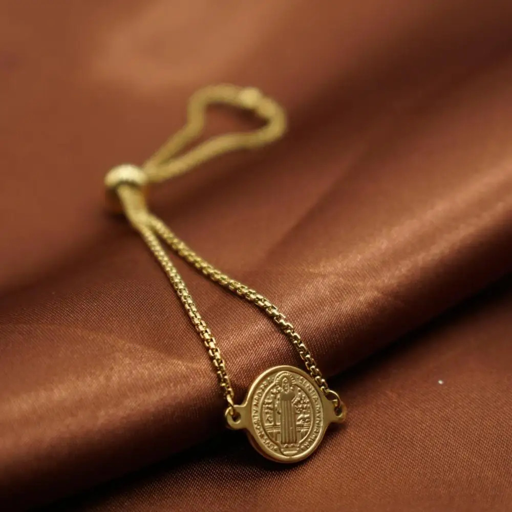 Stainless Steel St Benedict Medal Bracelet Metal San Benito Adjustable Box Chain Bohemia 250213