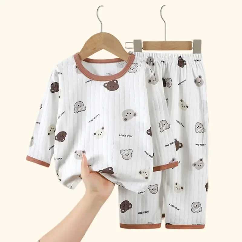 Cotton Kids Clothes Three Quart Sleeve Home Sleepwear Childrens Clothing Boy Girl Autumn Winter Tops Pants Suits Children Sets W250218