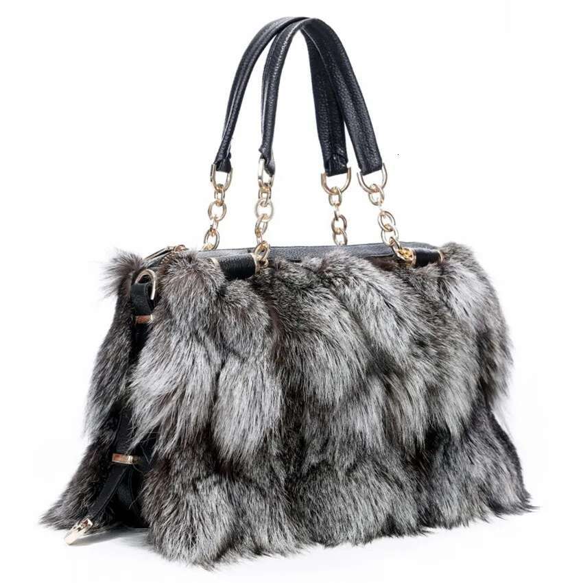 Real Shoulder Natural Fluffy Fox Fur Crossbody Bag Women's Designer Large Capacity Fashion Handbag
