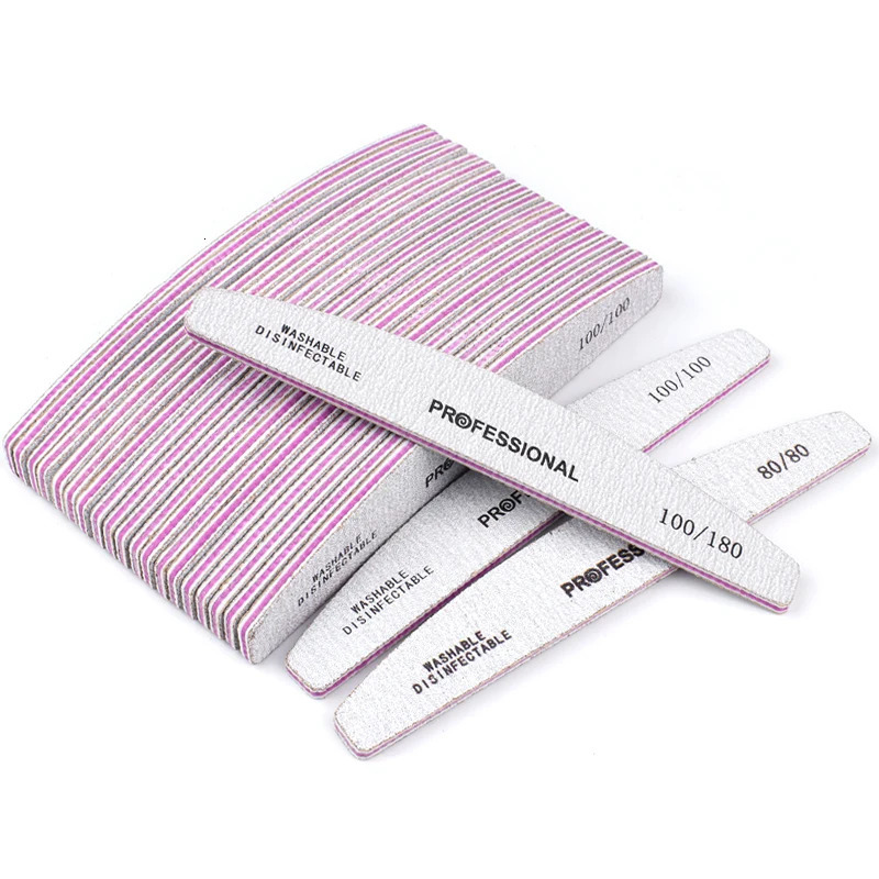 20Pcs/50Pcs Grey Boat Nail Art File 80/100/180 Washable Buffer Professional Polisher Block Trimmer Gel Files For Manicure Supply 250214