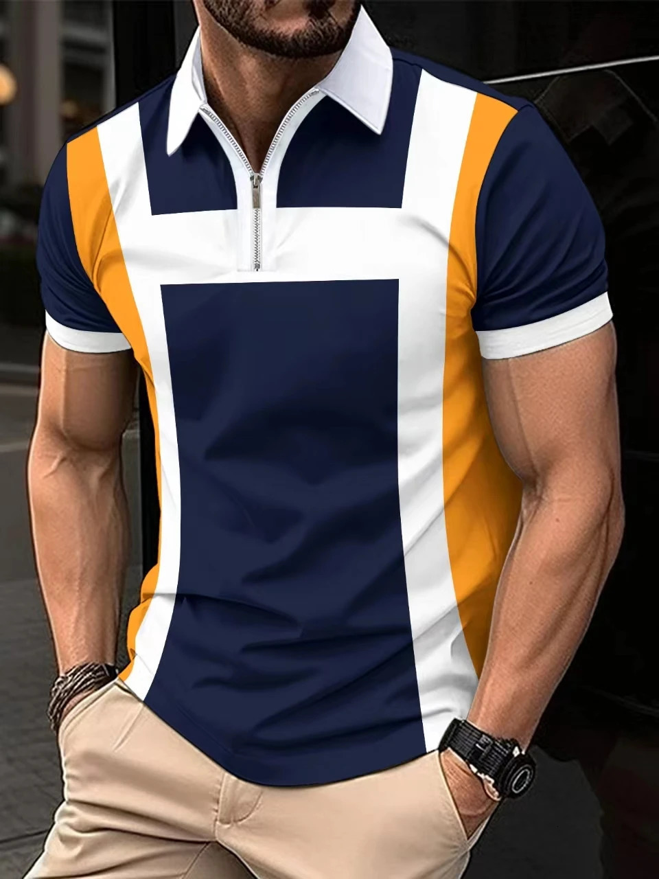 2024 Mens Summer POLO Shirt 3D Stripe Printed Short Sleeved Polo Flip Collar European and American Casual TShirt 250213