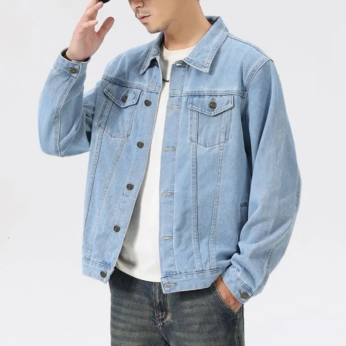 L7XL Mens Denim Jackets Large Size Autumn American Retro Washed Wear Resistant Distressed Tops Oversized Lapel Multicolor Coat 250210
