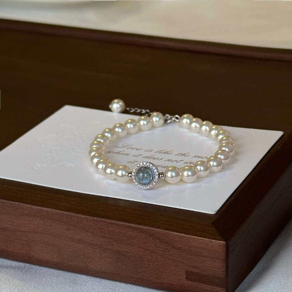 Tichy S Pure Sier Small French Light Shijia Pearl Women's Exquisite Blue Stone High Grade Feeg Bracelet