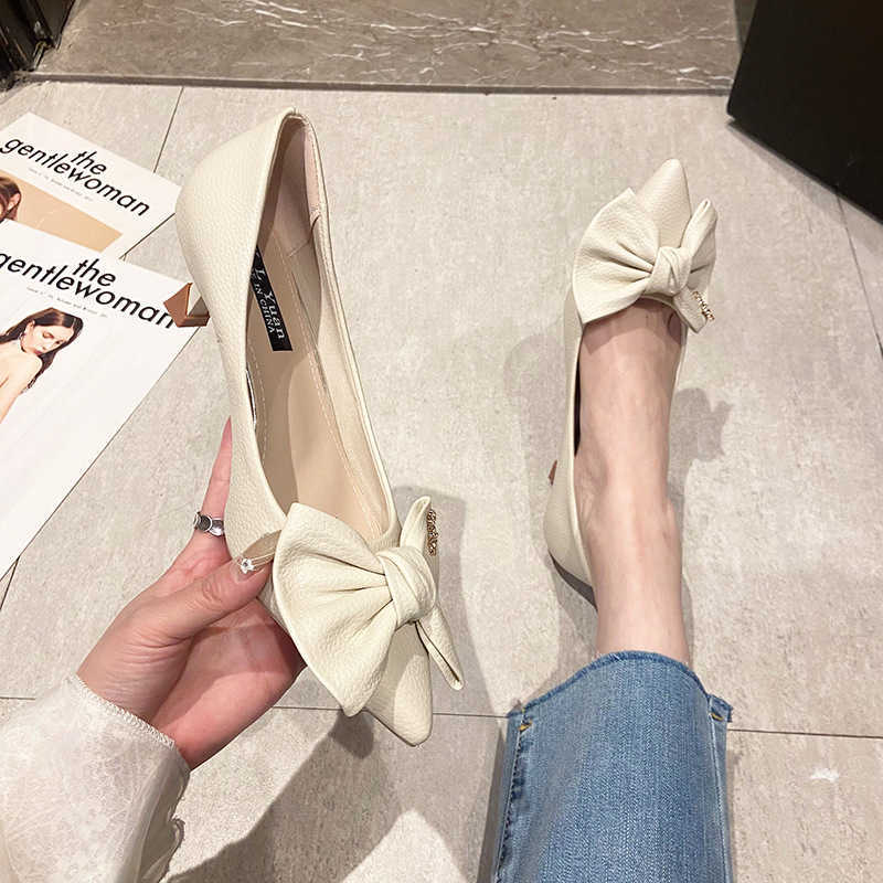 red soles, sandals, slippers, single shoes, formal shoes Spring/Summer Sweet Bow Thin Heels Shallow Mouth Pointed Fashion