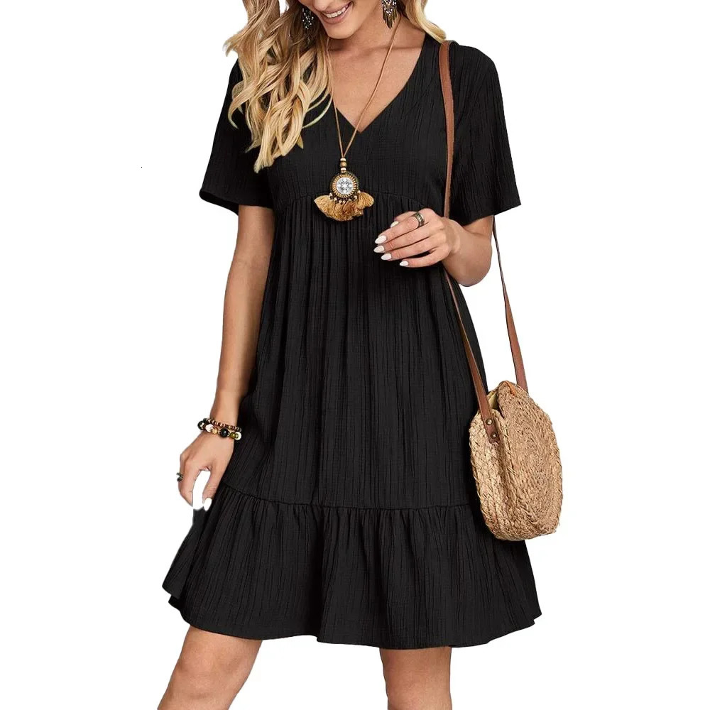 2024 Summer European and American Plus Size Womens Skirts Loose Casual Short Sleeve Belted Elegant Large Dress 250214
