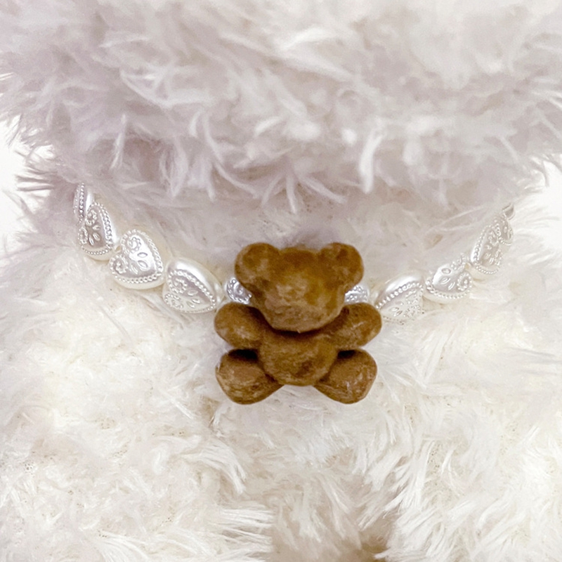 Love Beads Dog Necklace with Brown Small Bear Decoration, Cute Fashion Pet Collar Puppy Accessories Pet Necklace Gift Jewellery Accessories for Small 