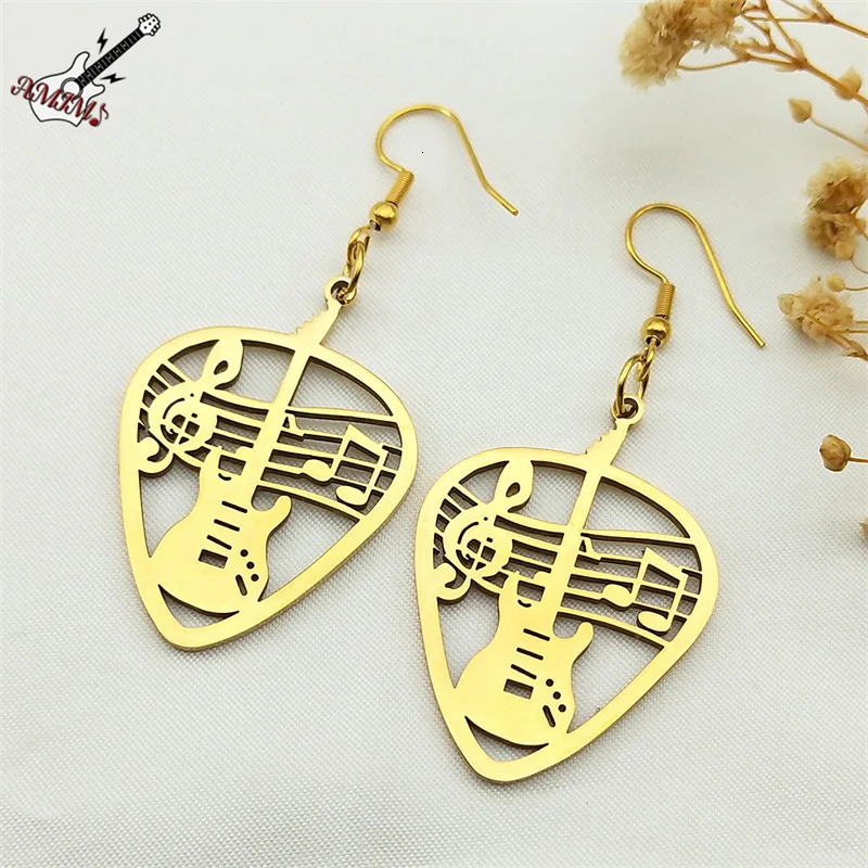 Rock Music Guitar Pick Pendant Drop Earrings for Women Stainless Steel Punk Musical Bass Note Dangle Earring Party Gift Jewelry 250213