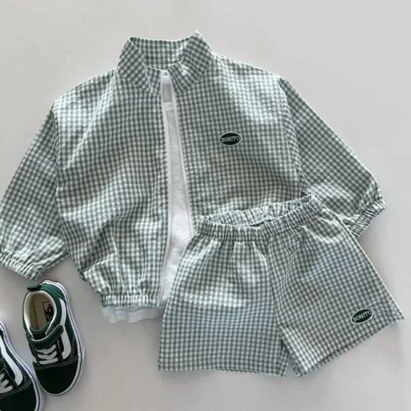 2024 autumn boys plain weave clothing set childrens sportswear set boys spring long sleeved zipper jacket+shorts thin baby sunshine set W250218