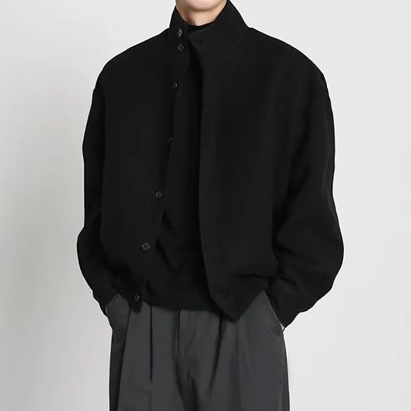 Autumn Winter HighEnd Trendy Stand Up Collar Jacket Woolen Coat British Style Niche n Baseball Windproof Warm 250218
