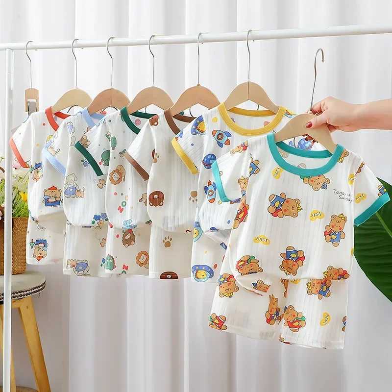 Childrens Clothing Summer Short Sleeve Home Sleepwear Children Sets Kids Clothes Boy Girl T-shirt shorts Cotton Suit Baby W250218