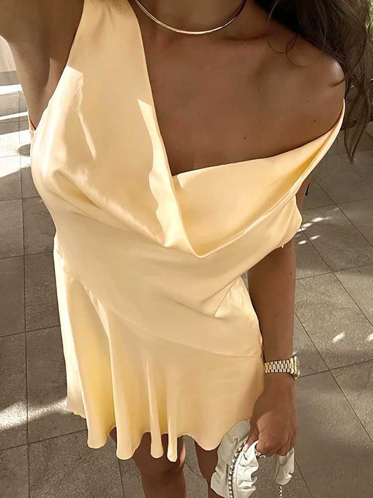 Basic Casual Dresses Fantoye Irregular Sexy Off Shoulder Women Dress Yellow Backless High Waist Dress Female Autumn Slim Elegant Party Clubwear 2024 H