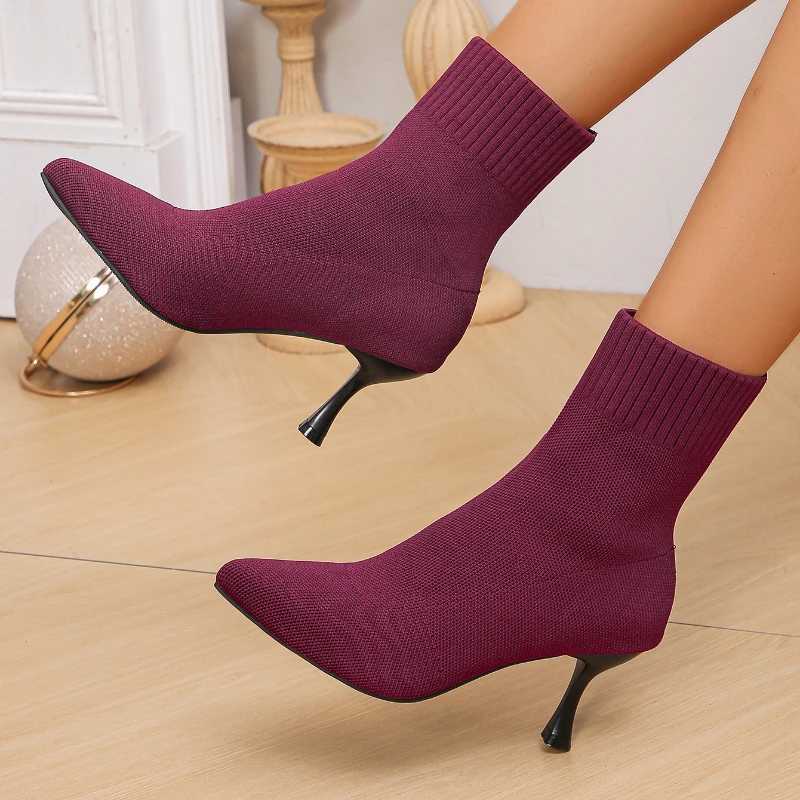 2024 New Trend Fi Comfortable Pointed Toe Boots Women Autumn Winter Zapatos De Mujer Ankle Boots High Heels Big Size ShoesXJ250217
