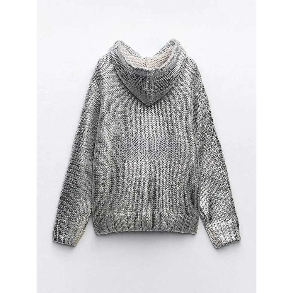Elegant Silk Sweater For Women: Metallic Color O-Neck Knotted Knitwear