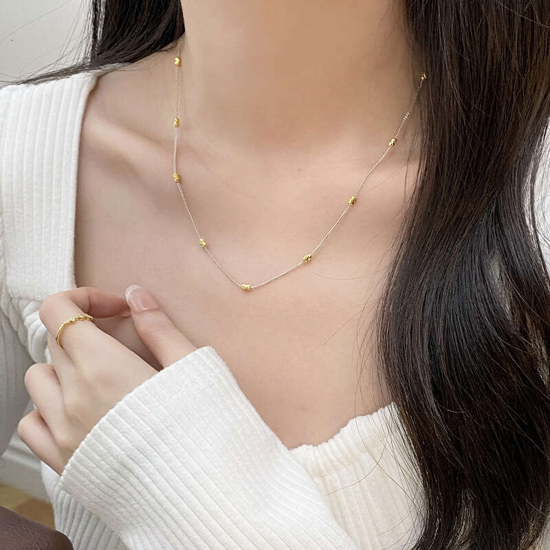 Tichins fashionable car wer diagonal bead necklace S pure sier minimalist style collision color versatile collarbone chain for women