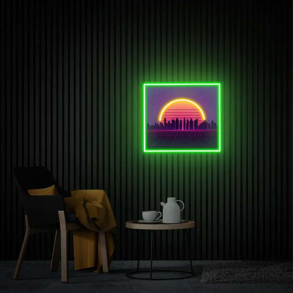 Sunset Vaporwave UV Printed Neon Sign Tropical Sunset Handmade Acrylic Artwork Custom Neon Sign Ideal Gift for Bedroom Z250218