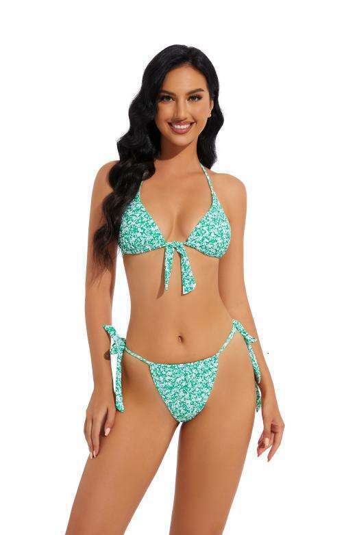 European American fashion printed sexy three-point bikini swimsuit 2025 new style chic and elegant clothing
