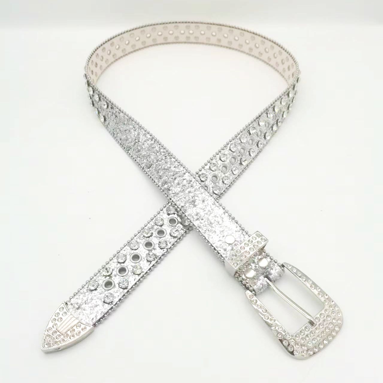 Punk Fashion Men's Rhinestone Belt Featuring Full Diamond Inlay and Skeleton Detail