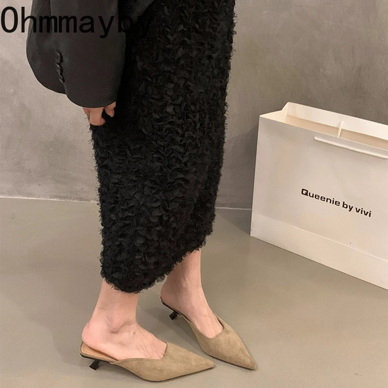 2025 er Pointed Toe Women Mules Slippers Fashion Shallow Slip On Shoes Casual Low Heel Ladies Slides Shoes 250217