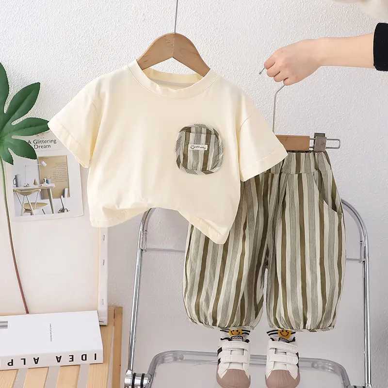 Summer childrens babys boys clothing sets striped short sleeved T-shirts casual clothing baby clothing 2PCS/set W250218