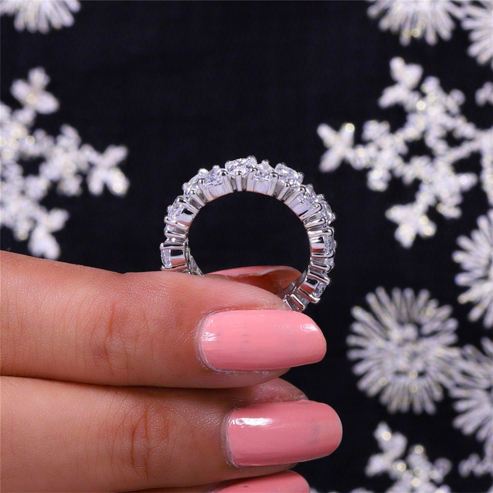 Jewelry 18K Real White Gold Pear Cut 5.0*3.5mm Lab Diamond Full Set Eternity Ring For Women Wedding Band CVD HPHT Gold Anniversary Gift Ring Band