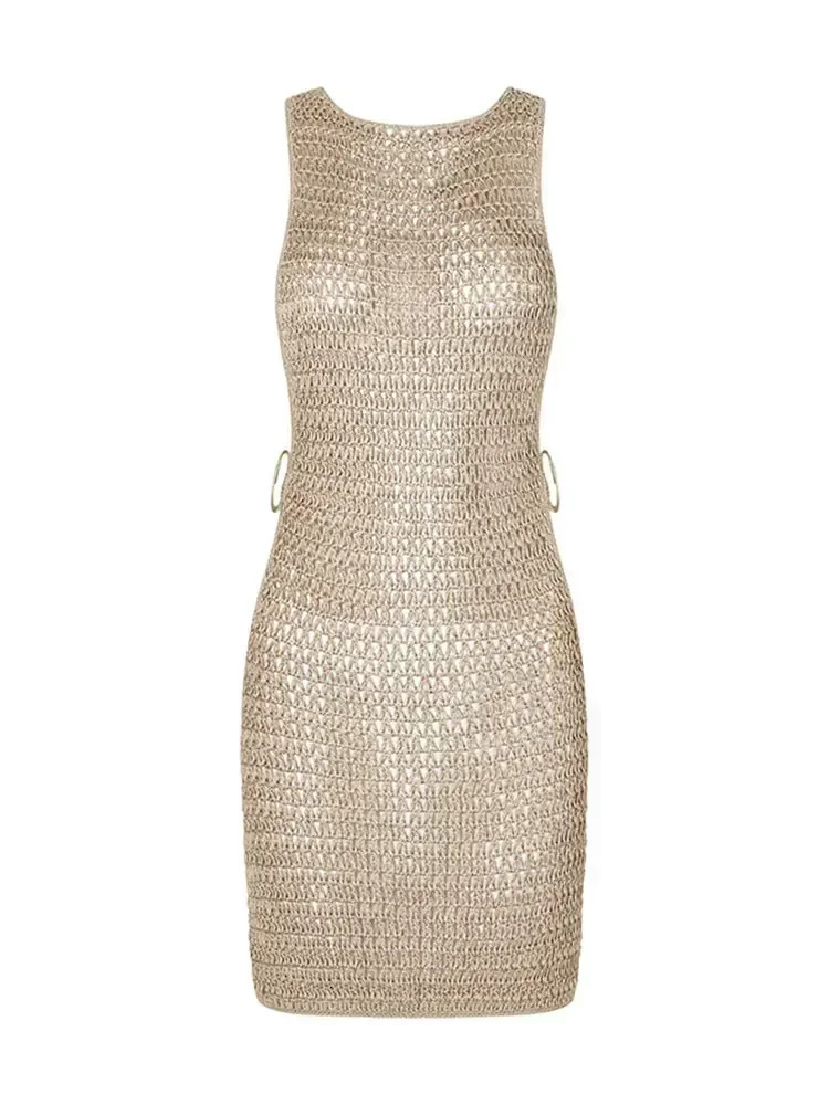 2024 Summer Sexy One Neck Cut Out Circle Decoration Corset Slim Beach Mini Dres Seaside Beachwear Swimwear Cover Up A2796 250212