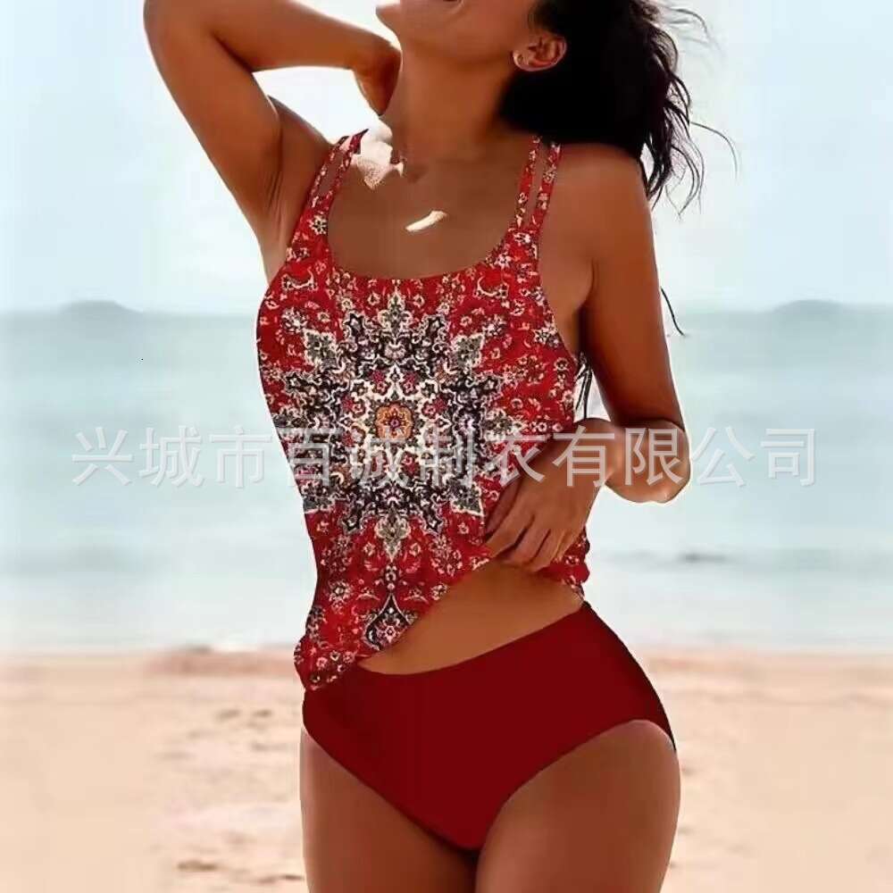 New Plus Size Swimsuit with Multiple Prints, Tankini Split Women's Swimsuit, Sexy Triangle High Designer Bikini Triangl Bikini One Piece Swimsuit