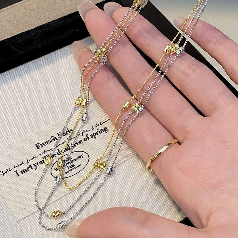 Tichins fashionable car wer diagonal bead necklace S pure sier minimalist style collision color versatile collarbone chain for women