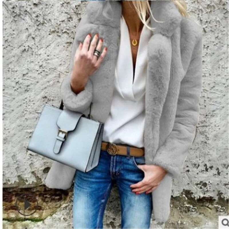 2025 Autumn/Winter New Solid Color Long-Sleeved Lapel Women's Fleece Women Fluffy Jacket Lady Winter Coat