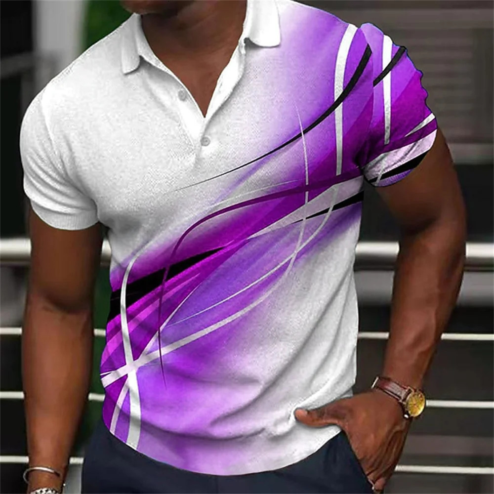 Fashion MenS Polo Shirt Gradient Line Summer Short Sleeve TShirts Casual Daily Lapel Tops Tees Striped T For Man Clothing 250213