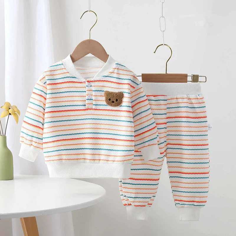 MILANCEL New Spring Baby Clothes Set Cute Striped Bear Infant Sweatshirt Suit Thin Sle Toddler Outfit W250218