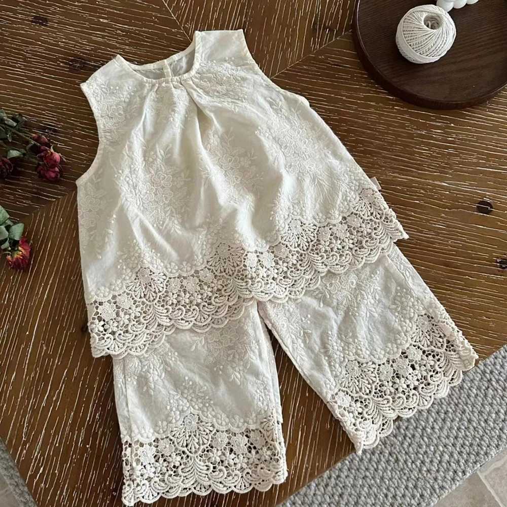 2025 Summer 2pcs Toddler Girls Vest Set Solid Floral Lace Children Outfit Clothing for 2-8 Years W250218