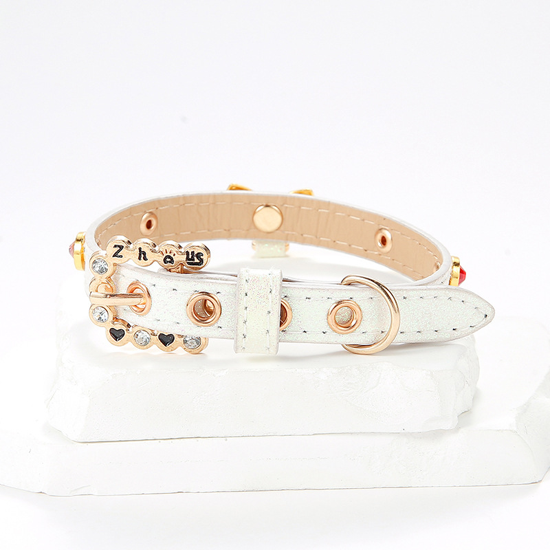 Luxury Gemstone Dog Collar with Sparkling Golden Letters Charm, Leather Cat Collar for Female Puppy Kitten Small Medium Dogs Birthday Gift and To Atte