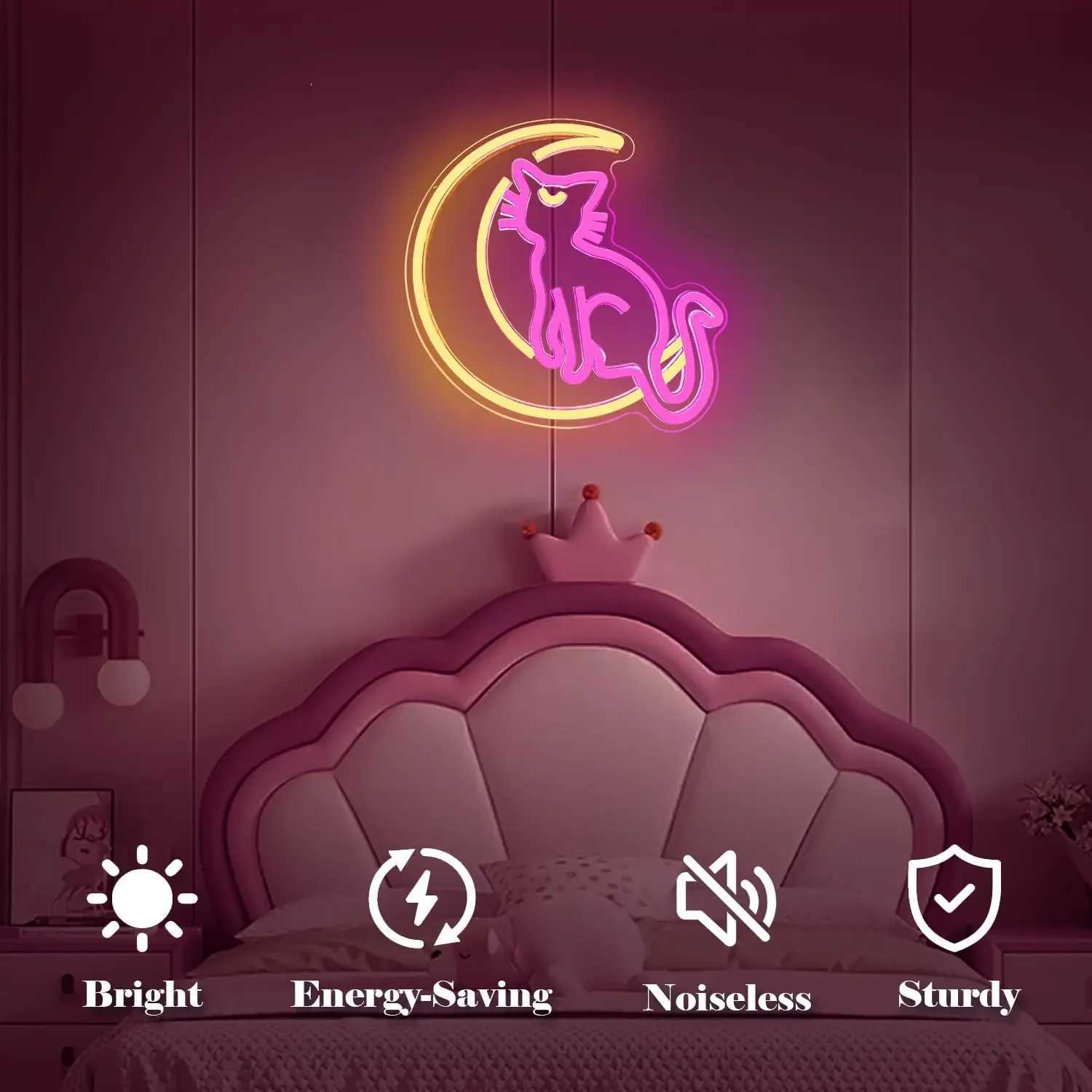 Anime Cat Neon Signs Dimmable Cartoon Luna Neon Lights Moon Cat Neon Light Sign Cute Led Signs for Bedroom Wall for Girls Z250218