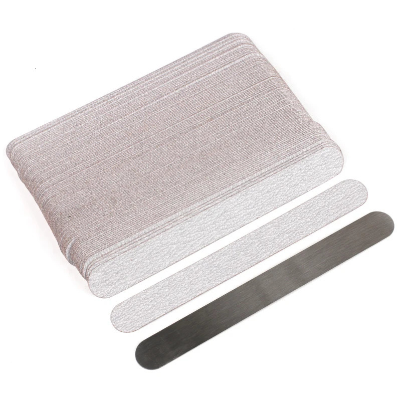 100Pcs Replacement SandPaper Strips Nail File With Metal Handle Double-sided Sanding Buffer Block Straight Polishing Salon Tools 250214