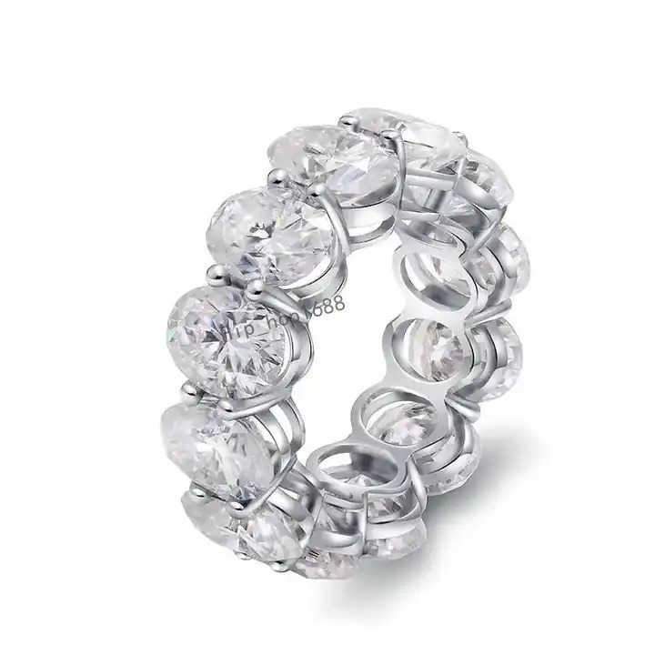 Fashion Diamond Jewelry Moissanite Ring Oval Cut 14K White Gold Moissanite Eternity Band Rings for Women
