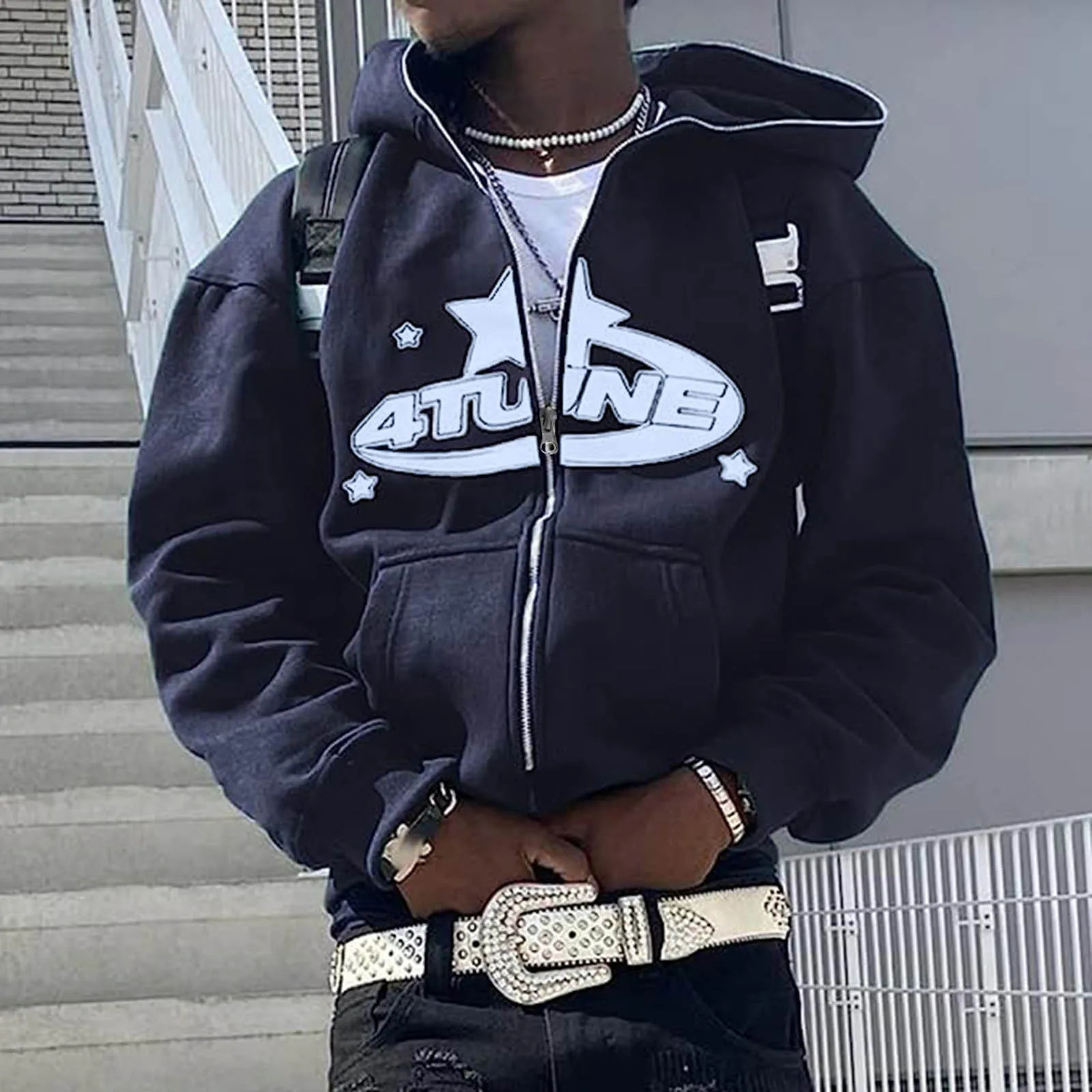 Zip Up Hoodies Y2k Cardigan In Sweatshirts Warmth 4tune Letter Print Sweatshirts Trend Casual Hip Hop Hooded Mens Clothing 250120