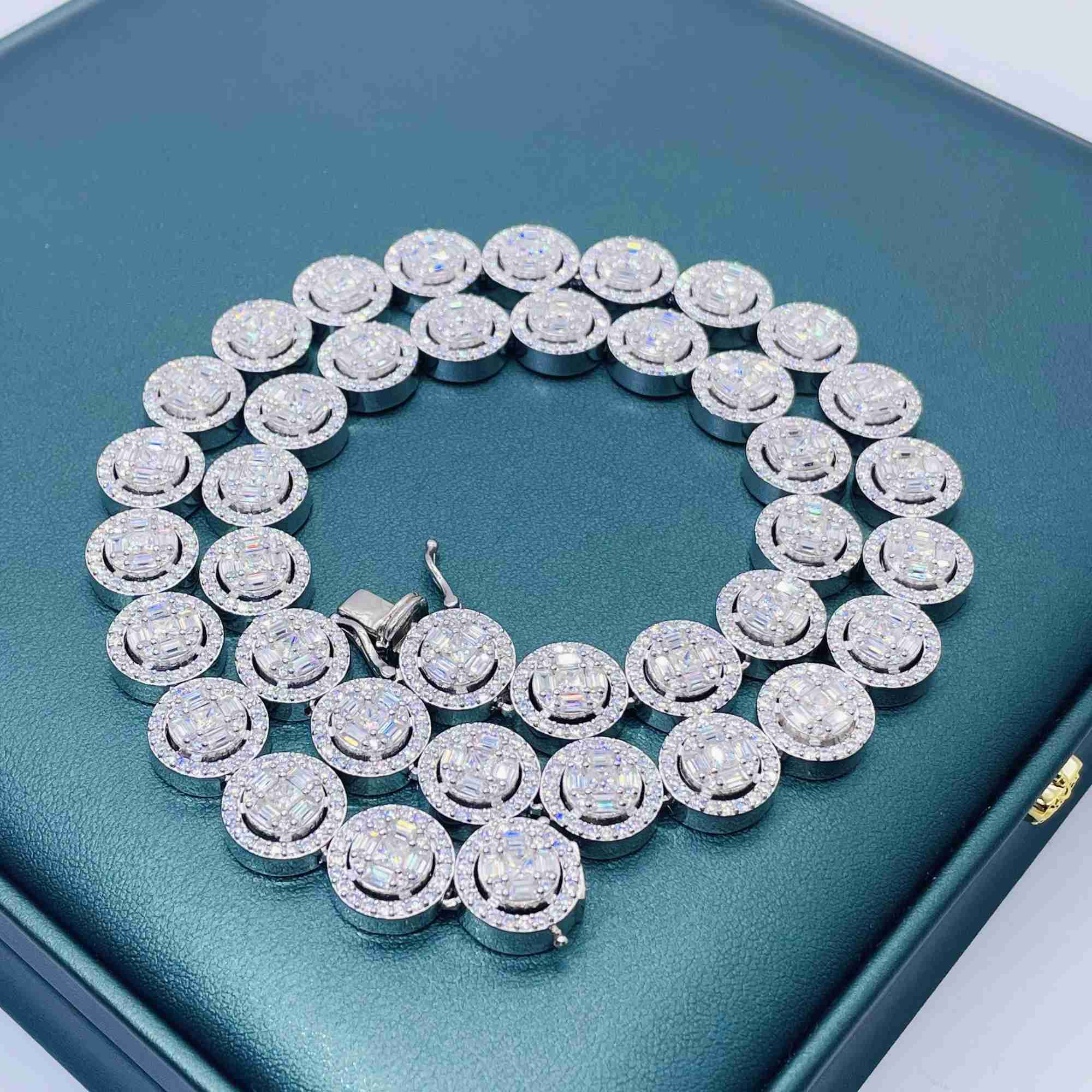 Trendy Moissanite Jewelry 13mm 925 Sterling Silver Baguette vvs Diamond chain Iced Out Cuban Link necklace